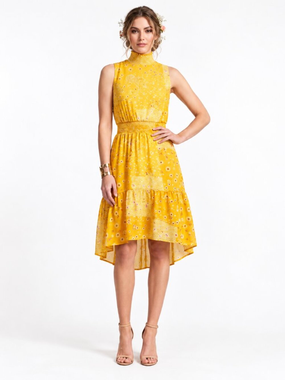 Nanette Lepore Sleeveless Mock Neck Smocked Waist High Low Dress 2 NWT